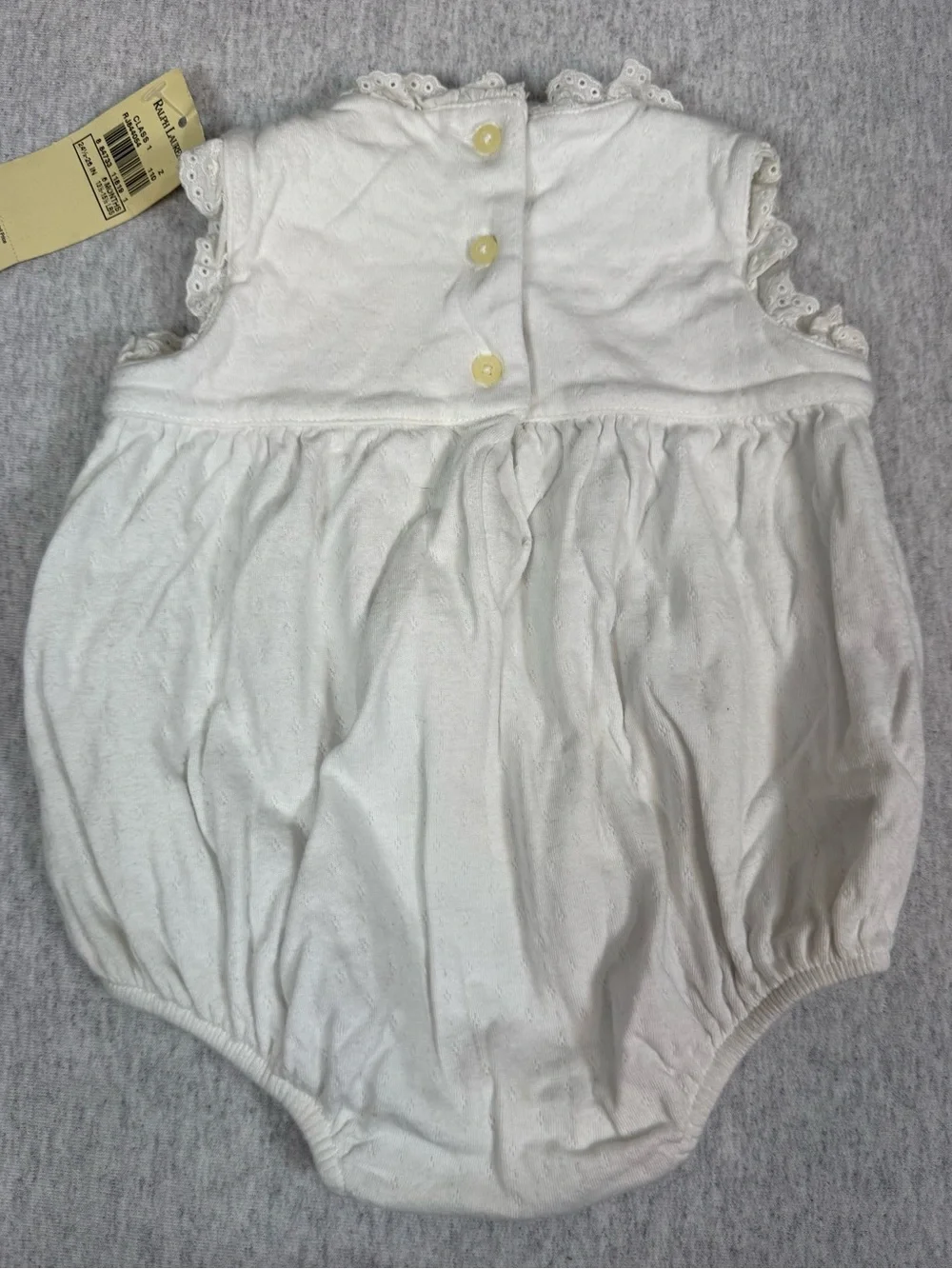 Ralph Lauren Baby Girl Floral Embroidered Bubble Romper White - 6M